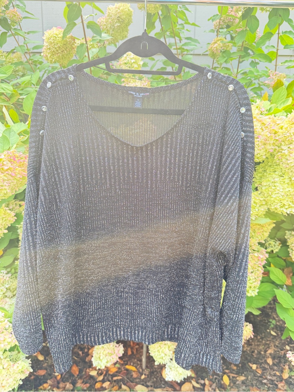 Cable & Gauge Black Metallic-Thread V-Neck Sweater